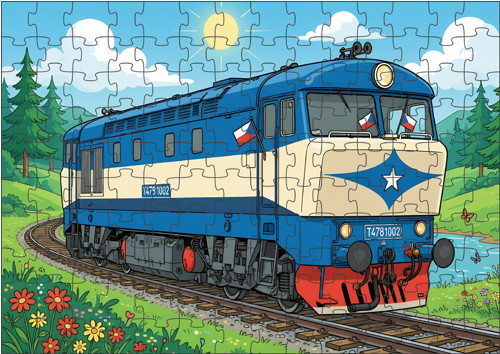 PUZZLE 120 dílků s kreslenou lokomotivou T478