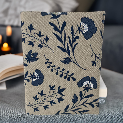 Nastavitelný obal na knihu - květiny na režné