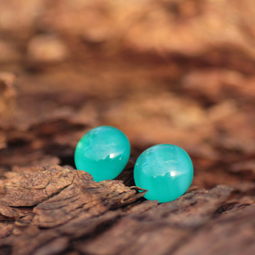 Tyrkysové skleněné náušnice puzety 13 mm