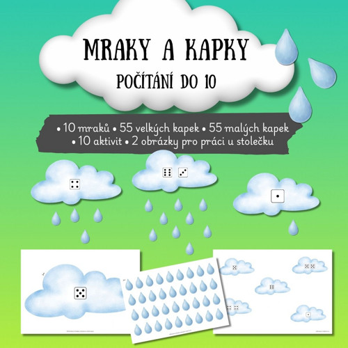 Mraky a kapky - počítání do 10 (PDF k tisku)