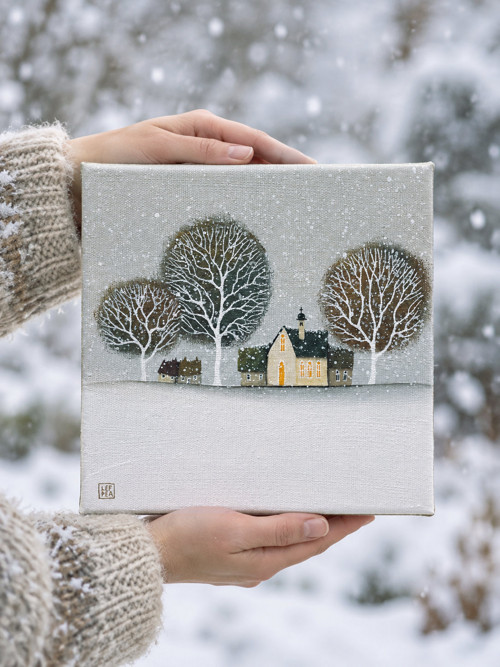 Originální obraz: V bílé peřince - 20x20cm