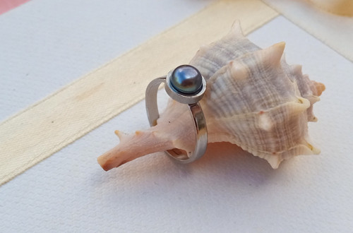 Perlový prsten s říční perlou chirurgická ocel