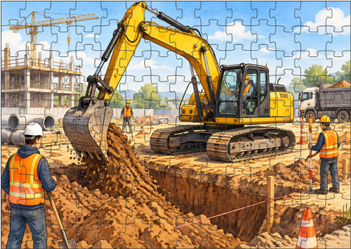 PUZZLE 120 dílků s kresleným bagrem II