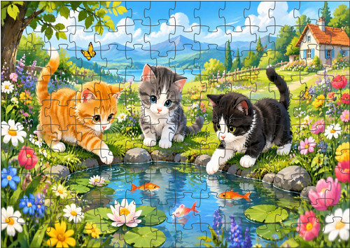 PUZZLE 300 dílků tři kočičky u rybníka — foto 1
