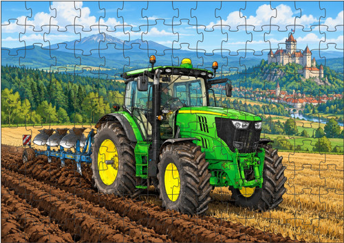 PUZZLE 300 dílků traktor na poli při orbě