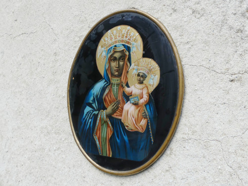 Černá Madona...starožitný skleněný obrázek