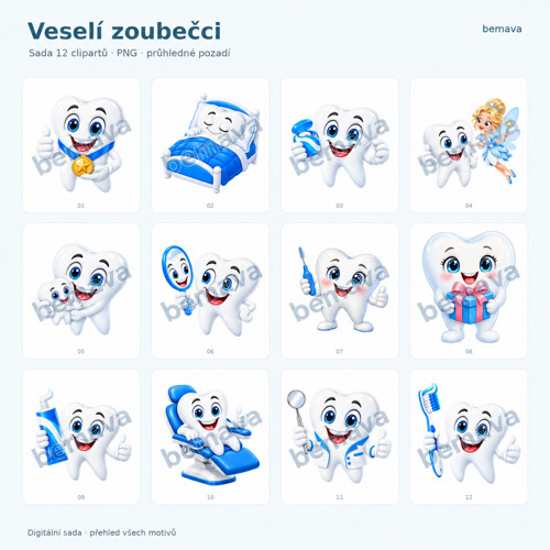 Veselí zoubečci – sada 12 PNG clipartů