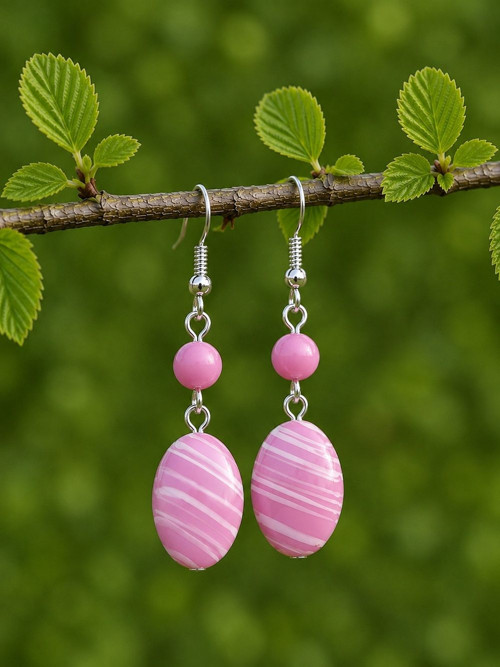Náušnice Pruhované oválky růžové