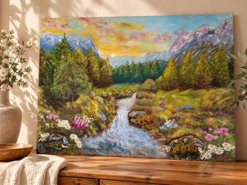 VÝPRODEJ Horské údolí – originál 80x60