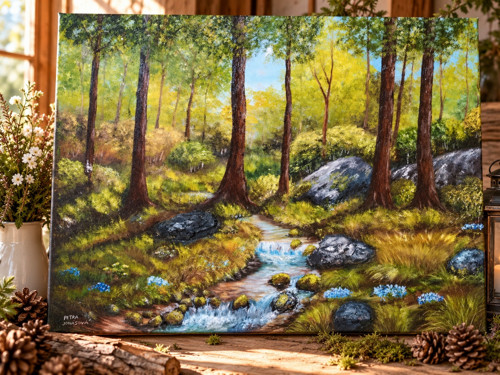 VÝPRODEJ - Lesní ticho – originál 80 × 60 cm