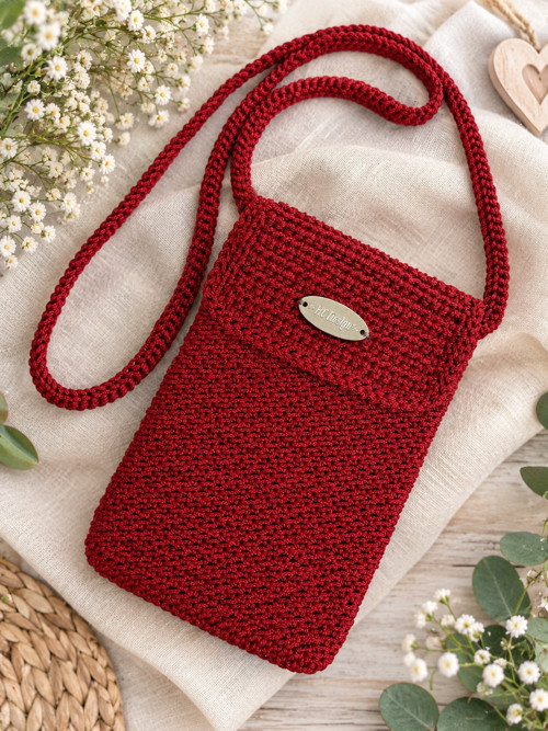 Crossbody na mobil v.M - vínová ( 13,5 x 20cm)