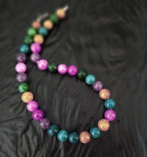Happy korále - jadeit, křemen - krátké, 10mm