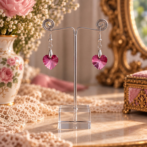 Náušnice Swarovski srdíčka amethyst