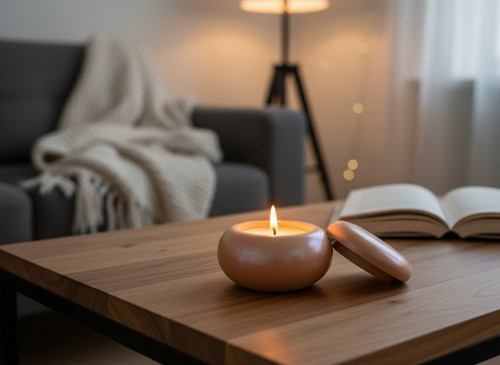 Designový svícen s víčkem a lešticím pigmentem – M