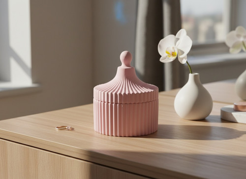 Žebrovaná designová dóza s víčkem - pudrově růžová