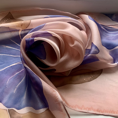 Hedvábná šála Modré květy - 130x35cm
