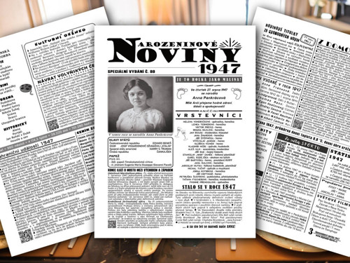 80 let: 3stránkové "Narozeninové NOVINY" 1947, PDF