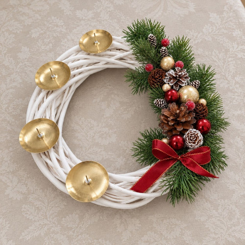 Adventní věnec na stůl bílý se zlatými bodci