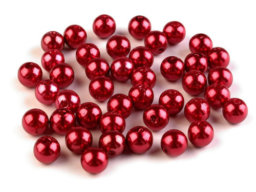 Plastové voskové korálky/perly 8mm (10g) - červená