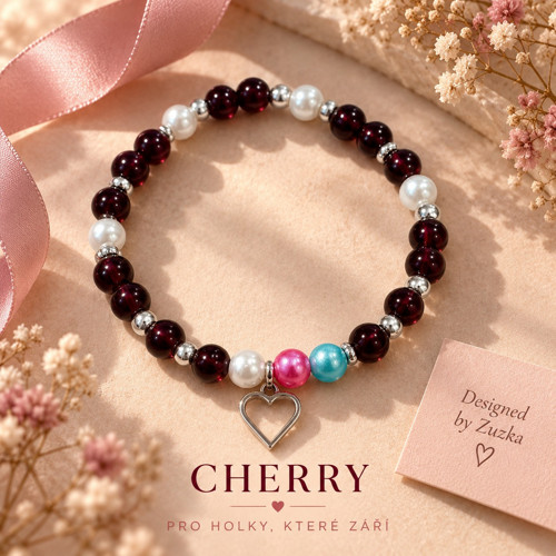 CHERRY – ručně vyráběný náramek se srdíčkem