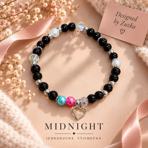 MIDNIGHT – ručně vyráběný náramek se srdíčkem