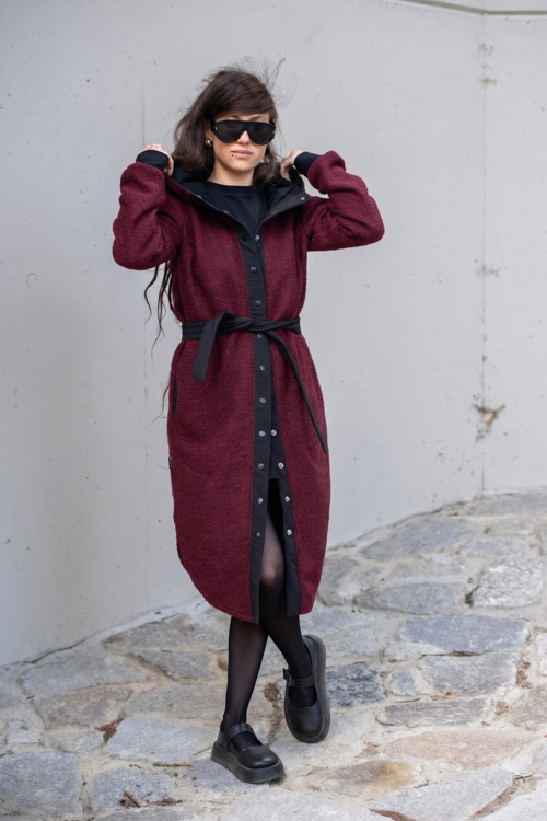 Kabátek MANTEL boucle / ZELENÁ a BORDO VARIANTA