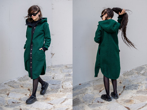 Kabátek MANTEL boucle / ZELENÁ a BORDO VARIANTA