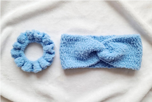 Set čelenka s uzlem + scrunchie gumička - Baby Blu