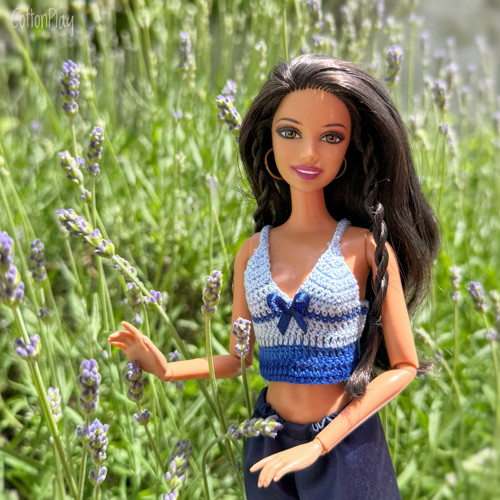 Barbie - modrý háčkovaný top s mašličkou — foto 1