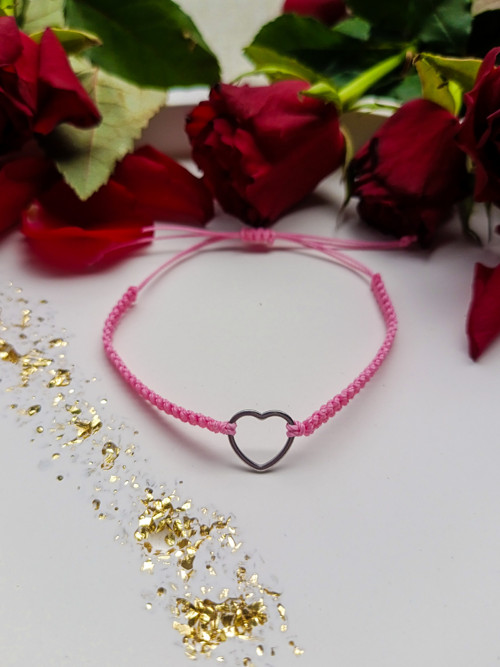 Micro macramé náramek SRDCE stříbrné