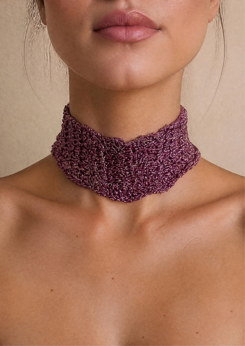 Háčkovaný choker náhrdelník „Trblietavá orchidea“