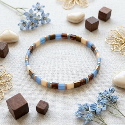 Moni náramek korálky Miyuki Tila Blue Harmony