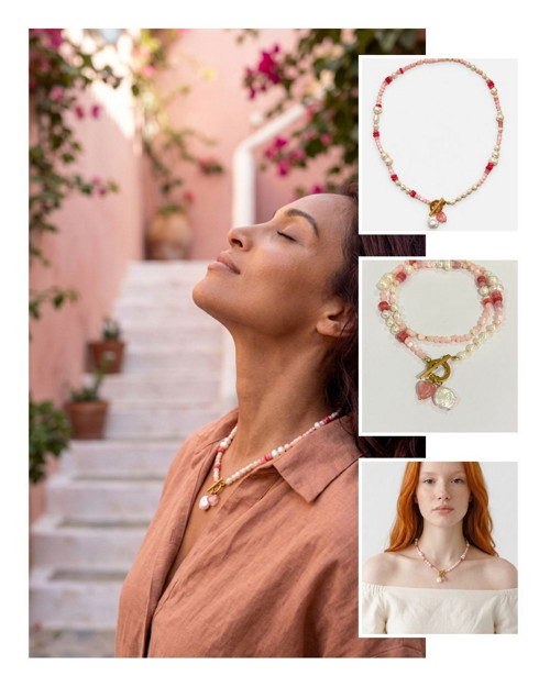 Náhrdelník říční perly, chalcedon, angelit, mušle