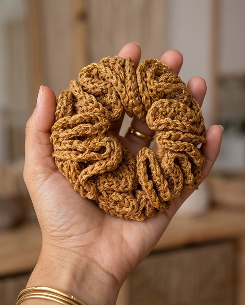 Háčkovaná scrunchie z bavlny a viskózy