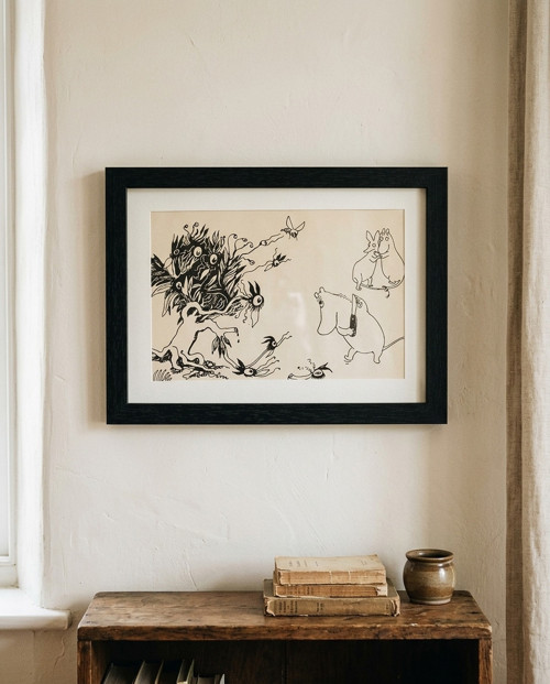 Rámovaná ilustrace Mumínci a kouzelný strom