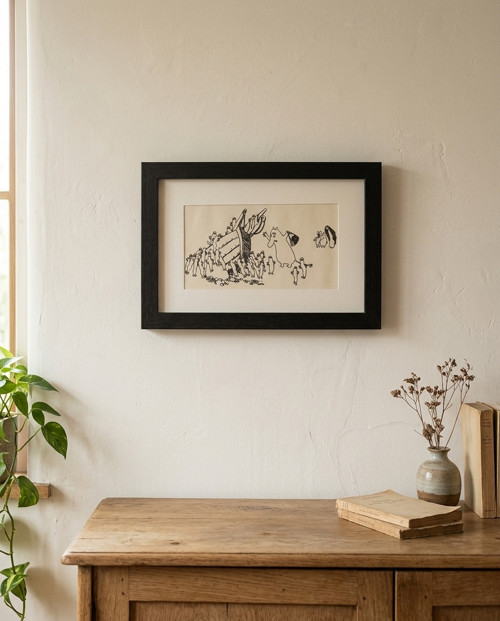 Mumínek u lodičky vintage ilustrace rámovaná