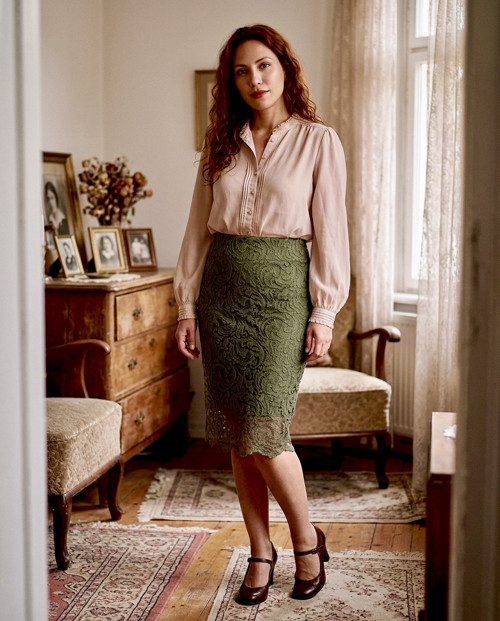 Sukně krajka v khaki — foto 1