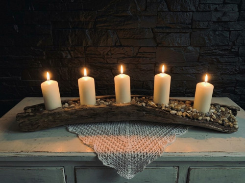 Dřevěný Svícen-Adventní-Rustikální-Dekorace-Dárek