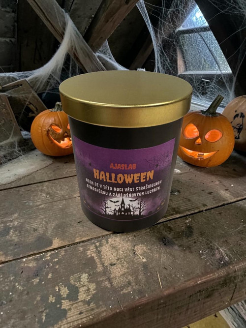 Halloween – sójová svíčka se zlatým víčkem