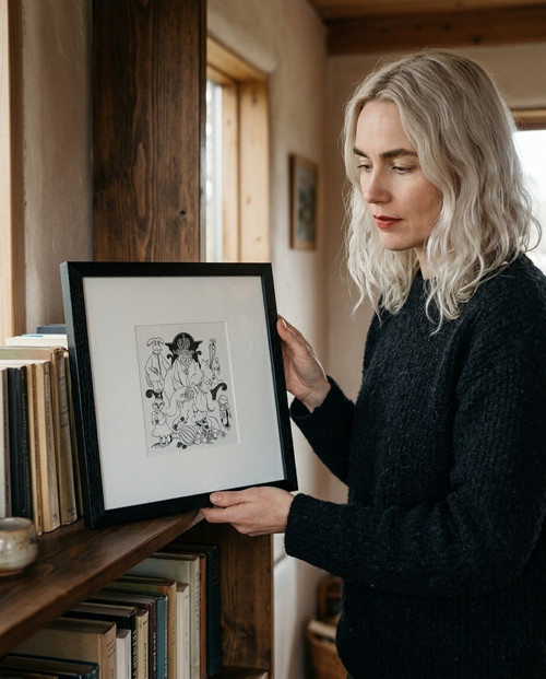 Vintage ilustrace ze světa Mumínků rámovaná