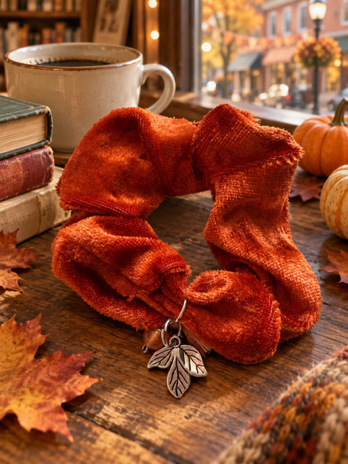Podzimní listí - sametová scrunchie