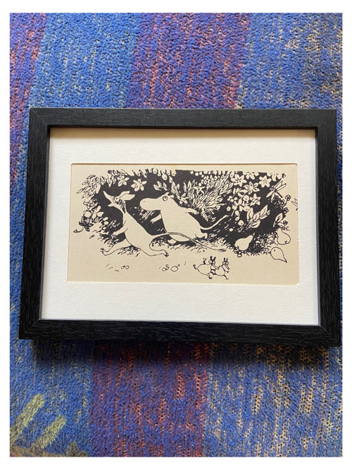 Mumínek na útěku vintage ilustrace v rámu