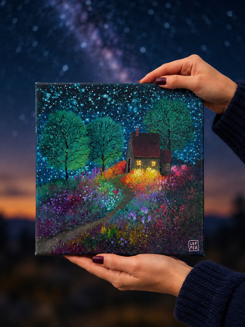Originální obraz: Noční zahrada - 20x20cm