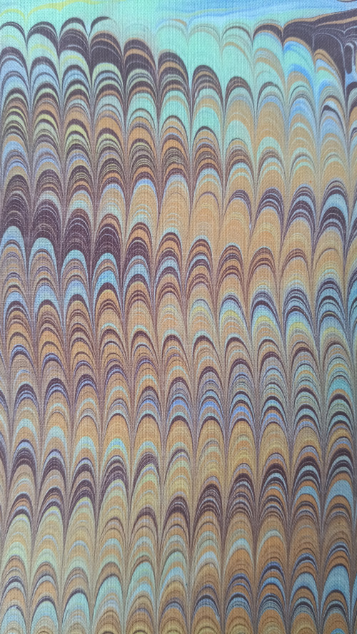 EBRU na plátně - Vlnky oranžovohnědé