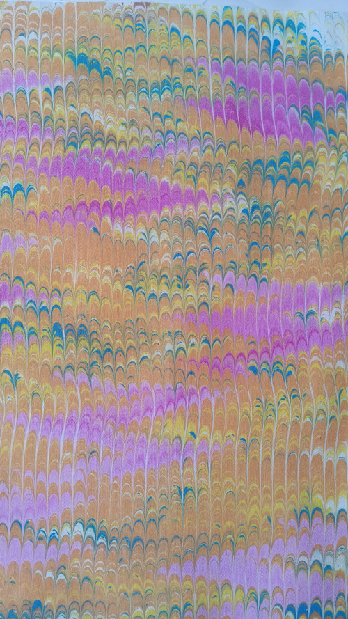 EBRU na plátně - Vlnky do růžova