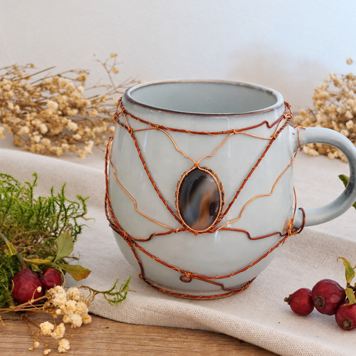 Drátovaný kameninový hrnek s achátem – 0,4 l