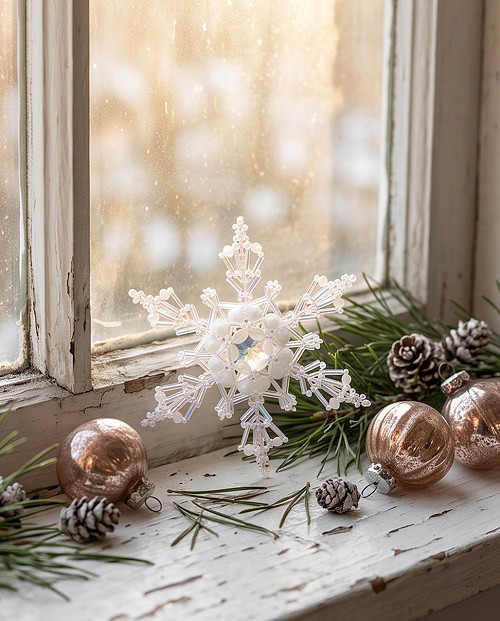 Vánoční ozdoba Vločka bílá prostorová 8 cm