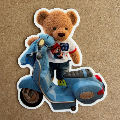 Samolepka "Toby čistí motorku"