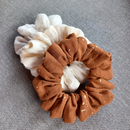 Scrunchie - sada 3ks karamel se zlatem