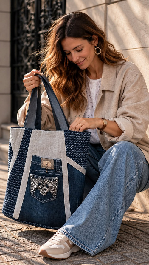 Ántré- Maxi Denimová kabela " Modrá noblesa " — foto 1